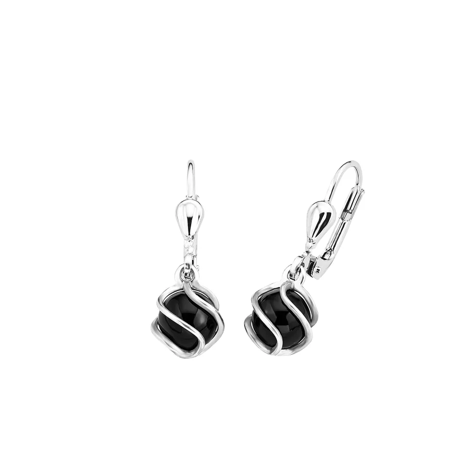 amor-kugel-schwarz-ohrh-nger-925-silber-mit-zirkonia image 1
