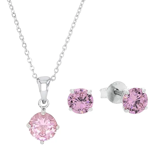 amor-set-damen-silber-925-zirkonia-rosa-42-cm-kette-stecker image 1