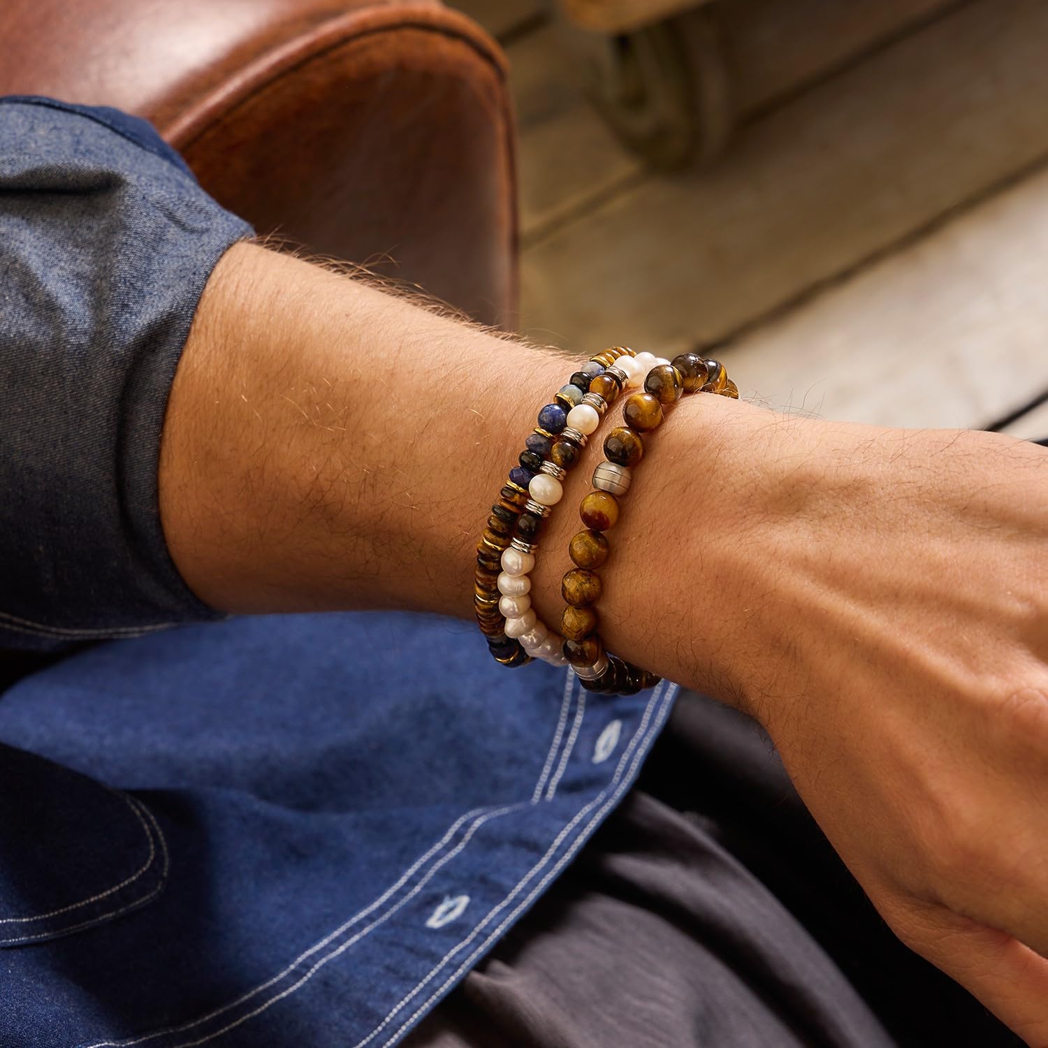 amor-2040305-armband-tigerauge-19-cm-edelstahl-herren image 4