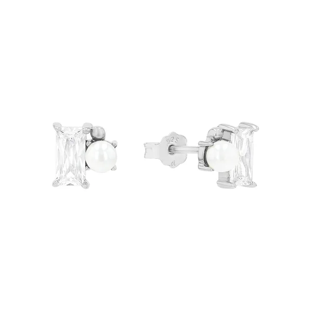 amor-baguette-ohrstecker-damen-silber-perle-zirkonia image 1