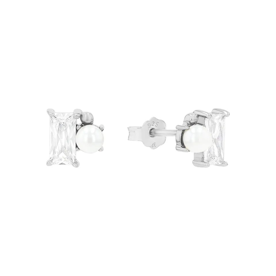 amor-baguette-ohrstecker-damen-silber-perle-zirkonia image 1