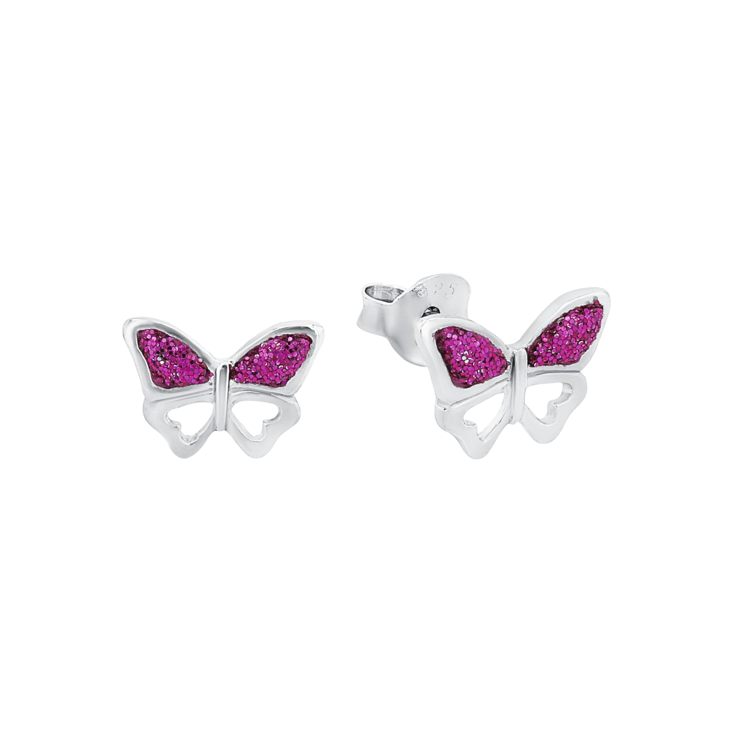 amor-ohrstecker-m-dchen-schmetterling-dunkelrosa-silber image 1