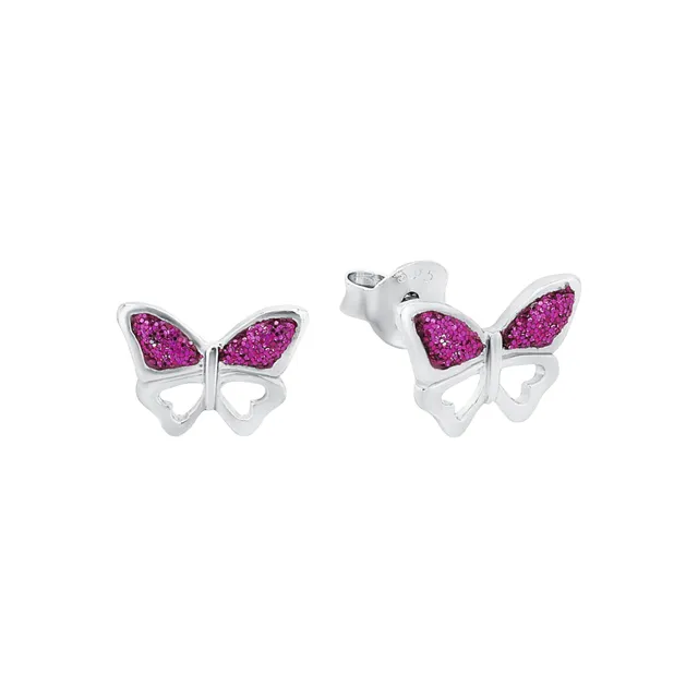 amor-ohrstecker-m-dchen-schmetterling-dunkelrosa-silber image 1