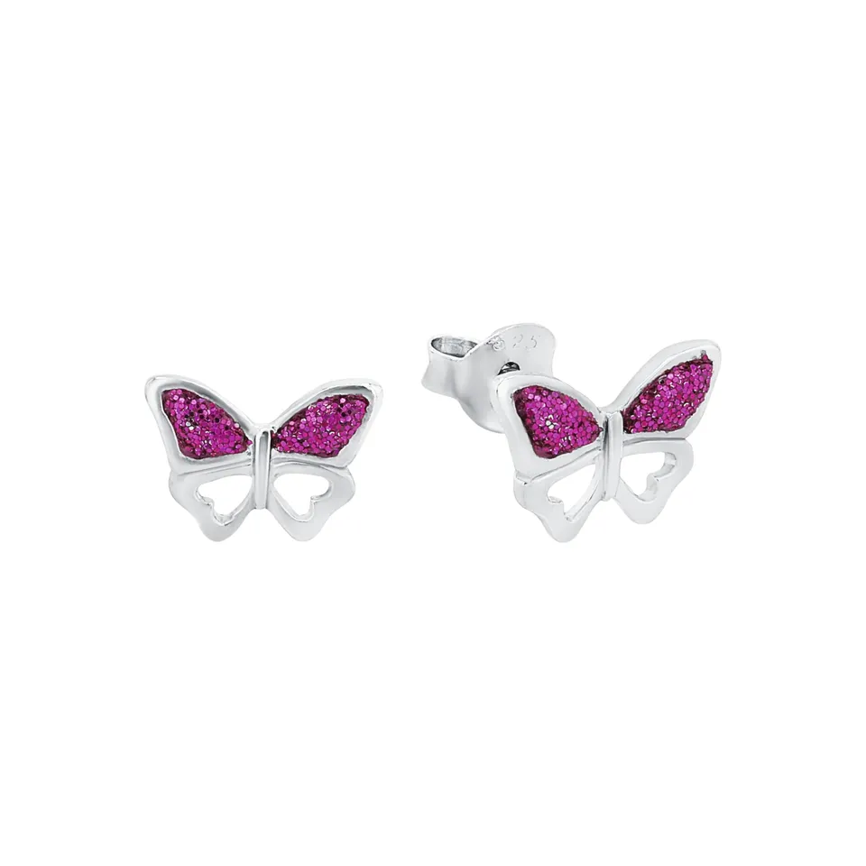 amor-ohrstecker-m-dchen-schmetterling-dunkelrosa-silber image 1