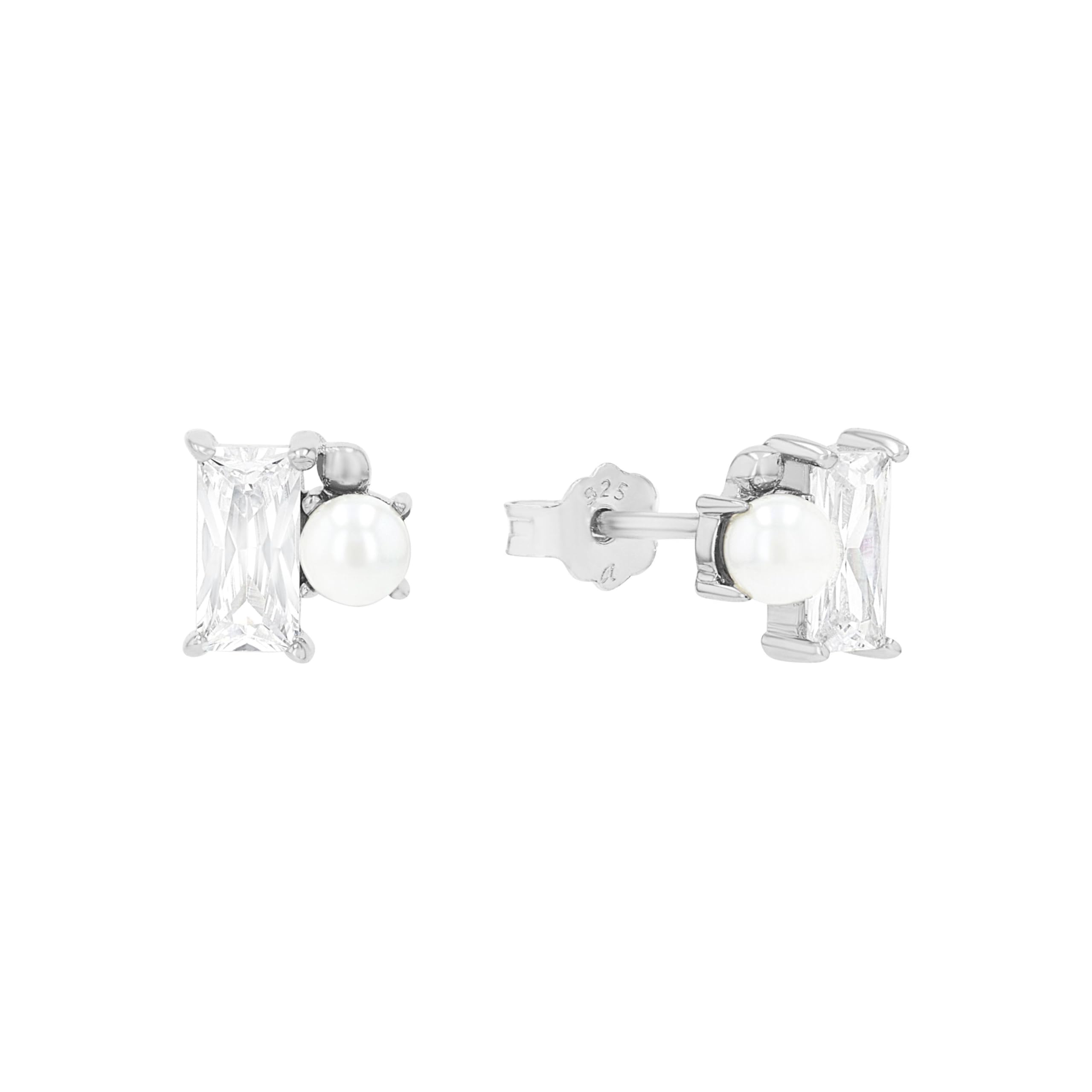 amor-baguette-ohrstecker-damen-silber-perle-zirkonia image 1